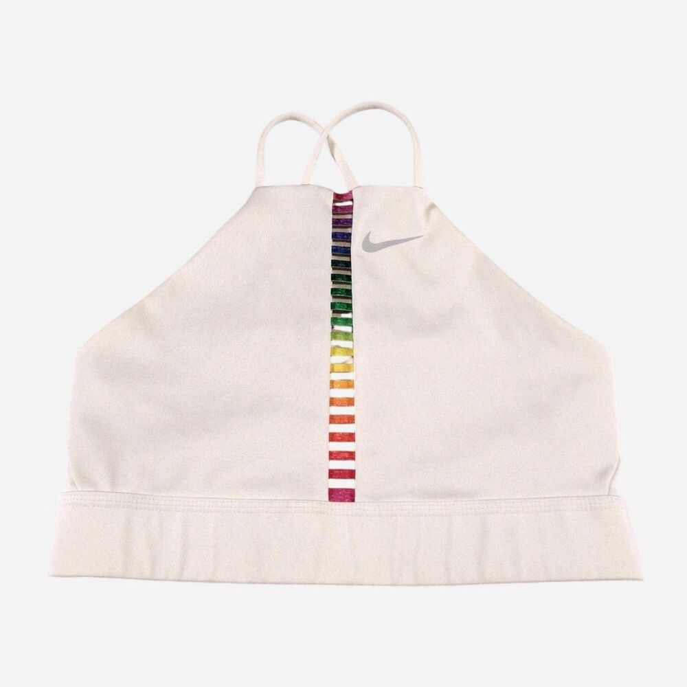 Nike Dri-Fit Indy Rainbow Ladder Sports Bra Size XS White